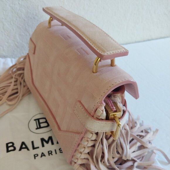 Balmain B-Buzz 19 Fringed Suede Monogram Crossbody Bag Faded Rose - Picture 15 of 15